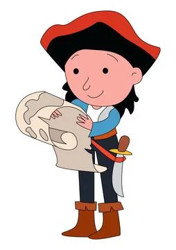 Vector illustration pirate is holding map Stock Illustration