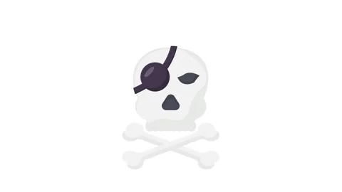 Vector illustration of a pirate skull adorned with an eye patch and a class.. Stock Footage 332461488