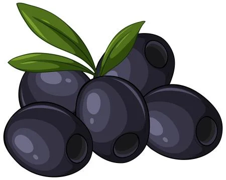 Vector Illustration of Pitted Black Olives with Green Leaves Stock Illustration