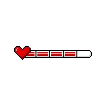 Vector illustration of pixel life bar with red heart. Game UI. Illustrazione stock