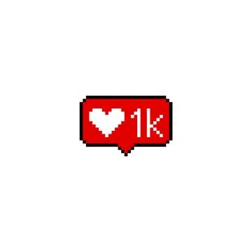 Vector illustration of Pixel red chat box with white heart and 1K. Stock Illustration