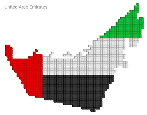 Vector illustration pixelated geographical map of United Arab Emirates Stock Illustration