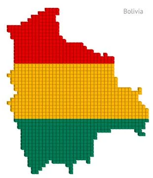 Vector illustration pixelated geographical map of Bolivia in flag colors Stock Illustration