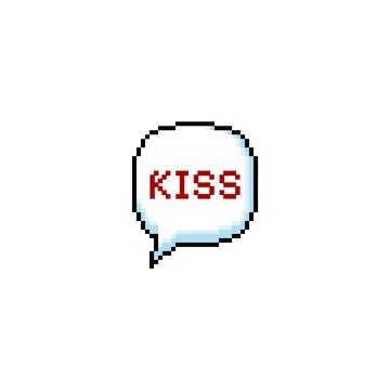 Vector illustration of pixelated speech bubble with "kiss" text. Illustrazione stock