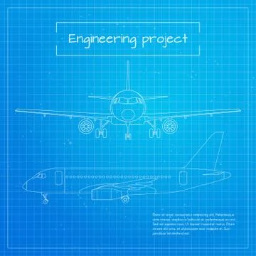 Vector illustration of plane. Engineering aircraft blueprint background Stock Illustration