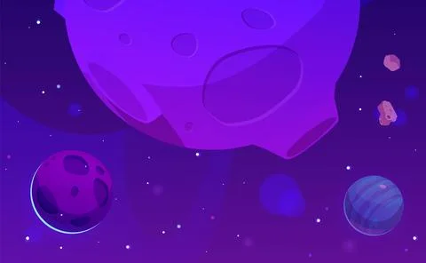Vector illustration of planets with craters, asteroids, moons, meteorites on a Illustrazione stock