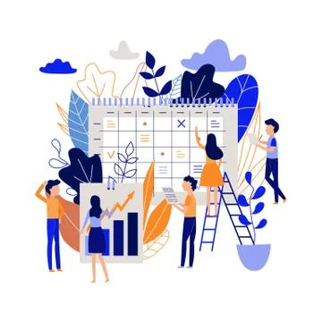 Vector illustration of planning and analysis of work process and plans. Stock Illustration