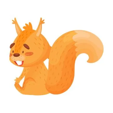 Vector Illustration Of A Playful Sitting Ginger Squirrel With Big Fluffy Tail. イラスト素材