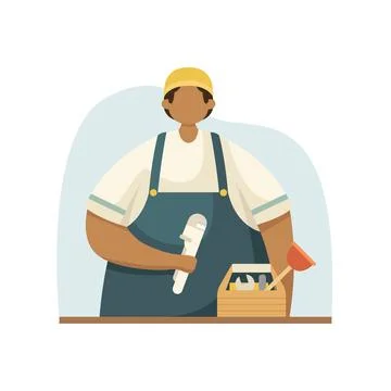 Vector illustration of a plumber in a form with tools. Profession. Flat style 스톡 일러스트