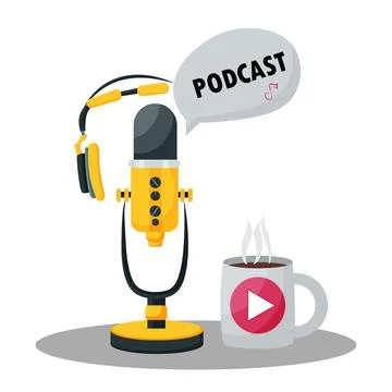 Vector illustration with podcast concept. broadcasting, radio, online webinar 스톡 일러스트