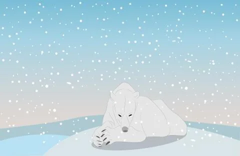 Vector illustration of a polar bear, which lies in the snow Stock Illustration