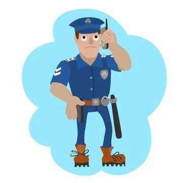 Vector illustration of policeman talking on a mobile phone Stock Illustration