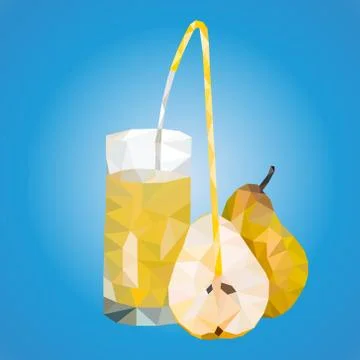 Vector illustration of polygonal triangles ripe pears and a glass with juice  Stock Illustration