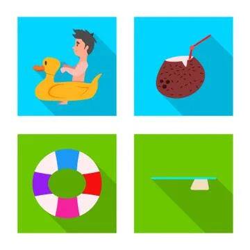 Vector illustration of pool and swimming symbol. Set of pool and activity stock Stock Illustration