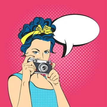 Vector illustration of pop art beautiful young woman and empty speech bubble. Stock Illustration