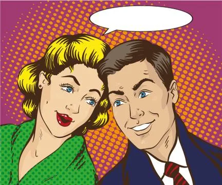 Vector illustration in pop art style. Woman and man talk to each other. Retro Stock Illustration
