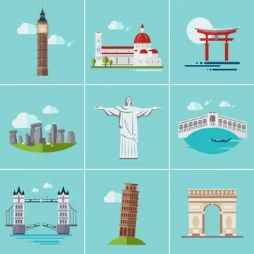 Vector illustration of Popular Sightseeing Stock Illustration
