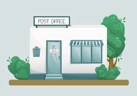 Vector illustration of the post office building. Mail delivery. Stock-Illustration
