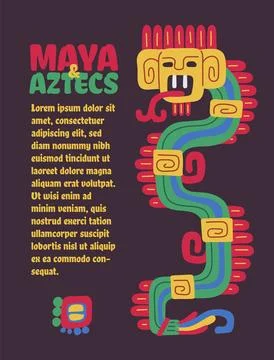 Vector illustration of poster with abstract bright traditional Mayan and Aztec Stock Illustration