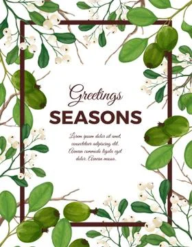 Vector illustration of a poster in  frame  winter berries. Stock Illustration