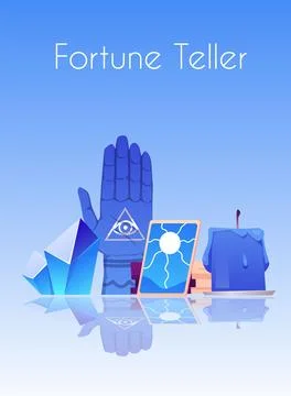 Vector illustration of a poster with magic items on a blue background with sp Stock Illustration