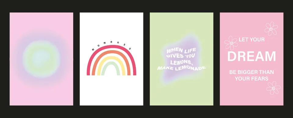 Vector illustration. Posters in trendy style y2k with gradient, rainbow and Illustrazione stock