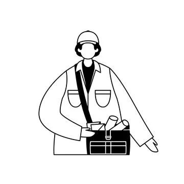 Vector illustration of a postman with a bag of letters and newspapers. Profes Stock Illustration