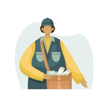 Vector illustration of a postman with a bag of letters and newspapers. Profes Stock-Illustration