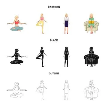 Vector illustration of posture and mood logo. Collection of posture and female Stock-Illustration