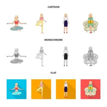 Vector illustration of posture and mood sign. Set of posture and female stock Stock Illustration