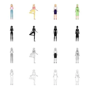 Vector illustration of posture and mood icon. Set of posture and female stock Stock Illustration
