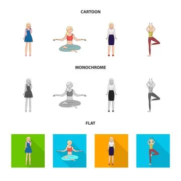Vector illustration of posture and mood icon. Set of posture and female stock Stock Illustration
