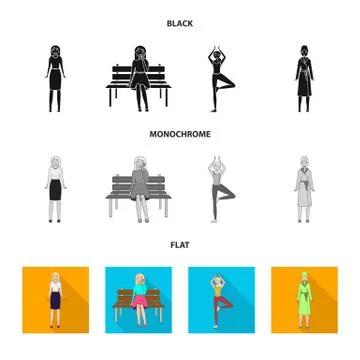 Vector illustration of posture and mood symbol. Set of posture and female stock Stock Illustration