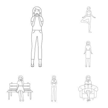 Vector illustration of posture and mood sign. Set of posture and female vector Illustrazione stock