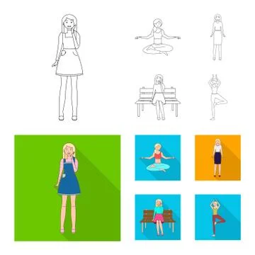 Vector illustration of posture and mood icon. Collection of posture and female Stock Illustration