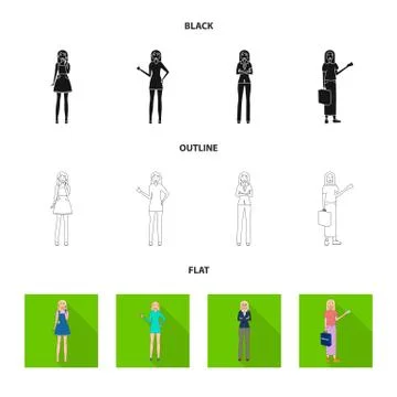 Vector illustration of posture and mood icon. Set of posture and female vector Stock Illustration