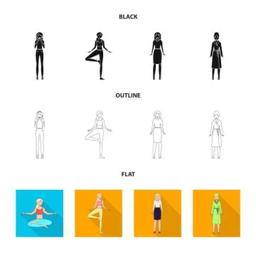Vector illustration of posture and mood sign. Set of posture and female stock Stockillustratie
