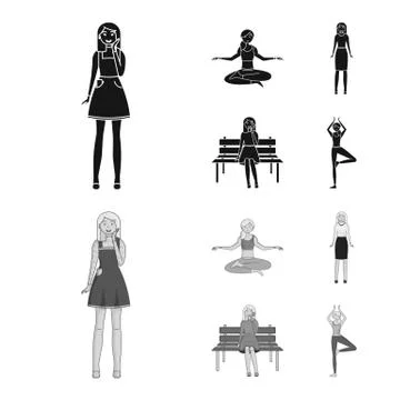 Vector illustration of posture and mood sign. Collection of posture and female Illustrazione stock