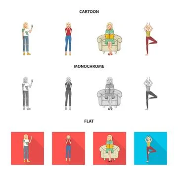 Vector illustration of posture and mood symbol. Collection of posture and female Stock Illustration