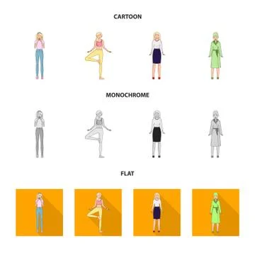 Vector illustration of posture and mood sign. Collection of posture and female Stock Illustration