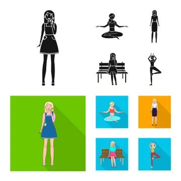 Vector illustration of posture and mood sign. Set of posture and female vector Stock Illustration