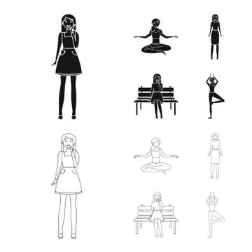 Vector illustration of posture and mood symbol. Set of posture and female stock Stock-Illustration