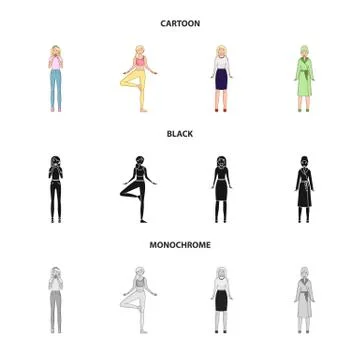 Vector illustration of posture and mood logo. Set of posture and female stock イラスト素材