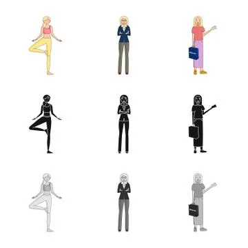 Vector illustration of posture and mood icon. Collection of posture and female Stock Illustration