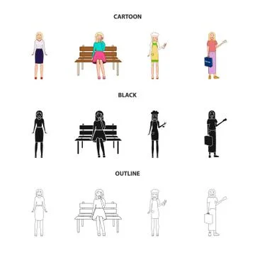 Vector illustration of posture and mood sign. Collection of posture and female Stock Illustration