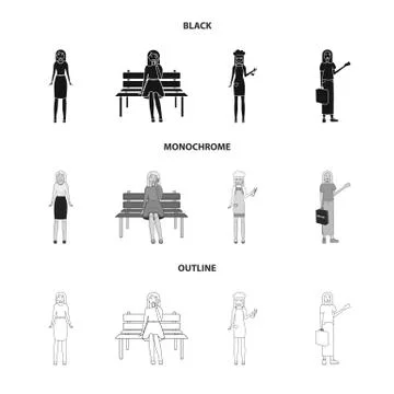 Vector illustration of posture and mood icon. Collection of posture and female Stock Illustration