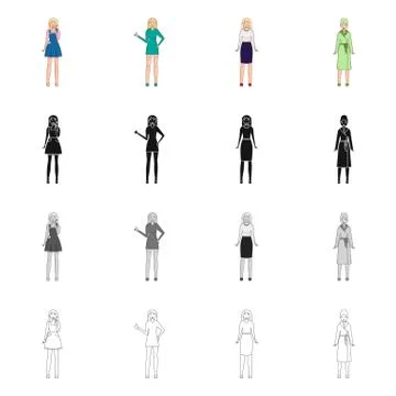 Vector illustration of posture and mood icon. Collection of posture and female Stock Illustration