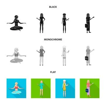 Vector illustration of posture and mood logo. Set of posture and female vector Stock Illustration