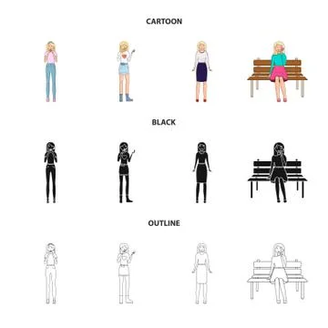 Vector illustration of posture and mood sign. Collection of posture and female Stock Illustration