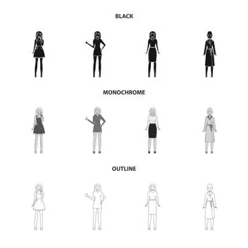 Vector illustration of posture and mood icon. Set of posture and female stock イラスト素材